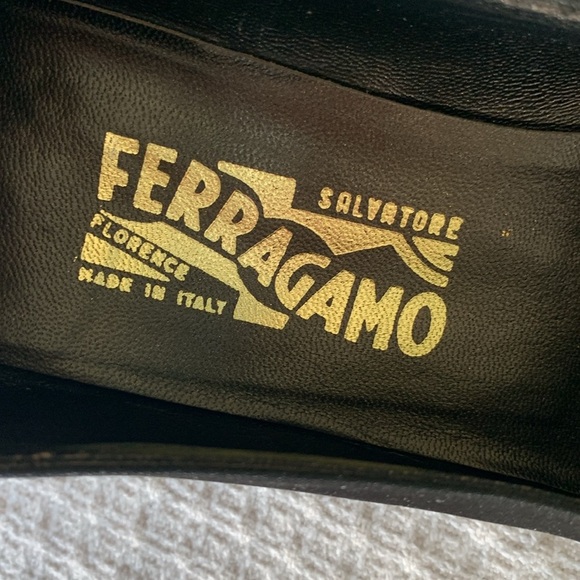 Salvatore Ferragamo Black Satin block heels with crystal inset size 10 - Picture 7 of 11